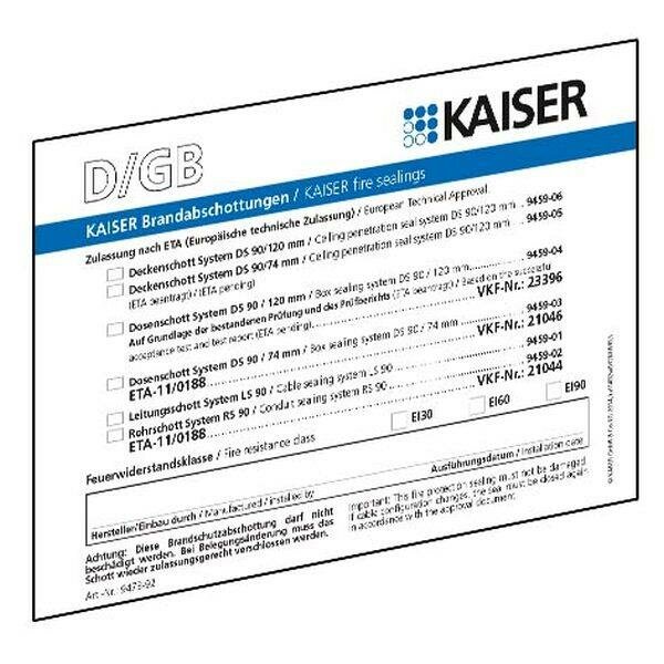 Kaiser Kennzeichnungsschild 9473-91 für Schott (DE/GB/FR/IT)