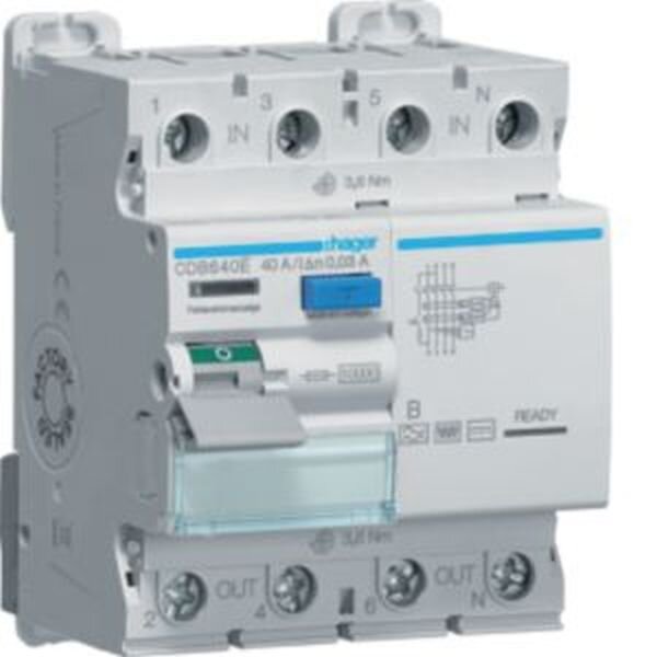 Hager FI-Schutzschalter CDB640E 4-pol 10kA 40A 30mA Typ B allstr