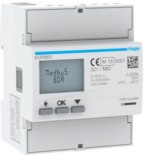 Hager Energiezähler ECR380D 3phasig direkt 80A 4M MODBUS MID