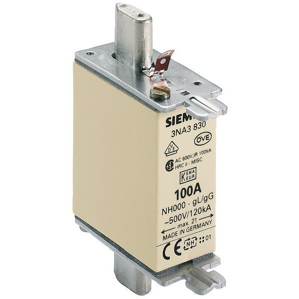 Siemens NH000-Sicherungseinsatz 3NA3830 mit Stirnkennmelder 100A