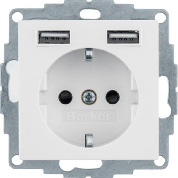 Berker Steckdose SCHUKO 48038989 USB polarweiß glänzend