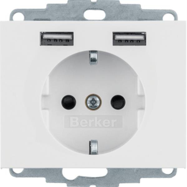 Berker Steckdose SCHUKO 48037009 USB polarweiß glänzend