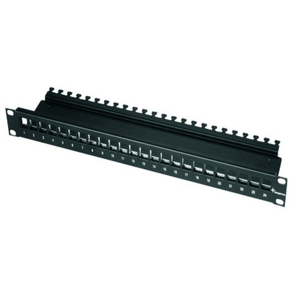 Telegärtner 19" Patchpanel 1HE leer schwarz für 24x AMJ/AMJ-S Module RAL9005