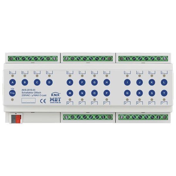 MDT Schaltaktor AKS-2016.03 20fach 12TE REG 16A 230VAC