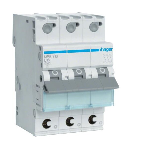 Hager Leitungsschutzschalter MBS316 3polig B16A 6kA QC 3M