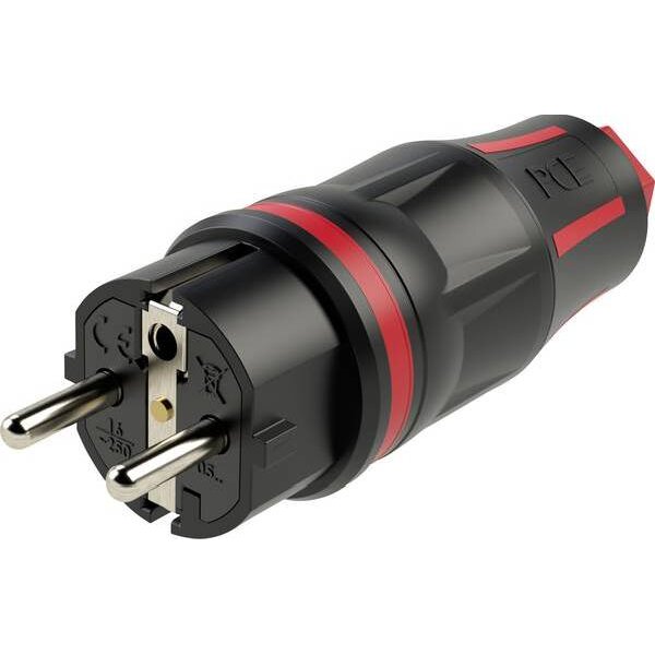 PCE Schutzkontaktstecker gummiert TopTaurus2 2SL IP54 schwarz/rot