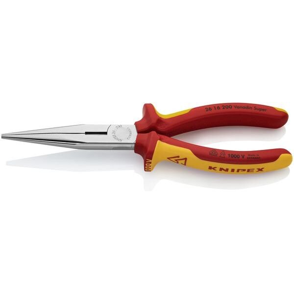 Knipex Flachrundzange mit Schneide chrom isol. 200mm VDE 1000V