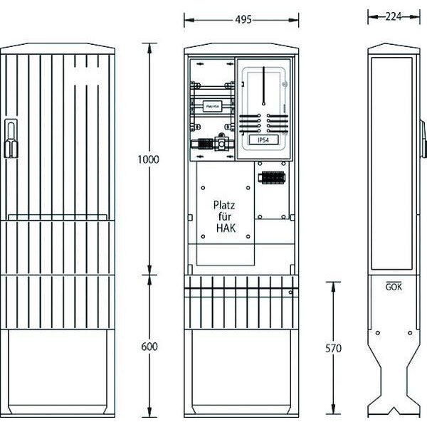 UESA Zähleranschlusssäule ZAS1-FL-S Flachschrank Mitnetz