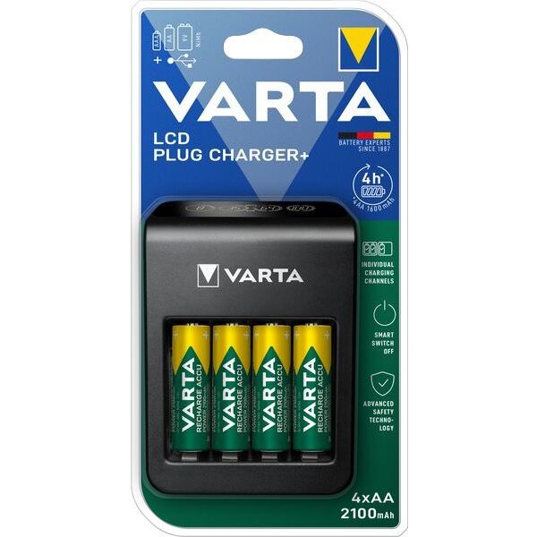 Varta Ladegerät 57687 LCD Plug Charger+ 4x AA 2100mAh