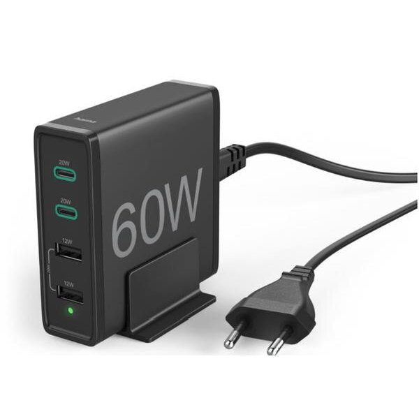 HAMA Schnell-Ladestation 4 Ports, 60 W, schwarz