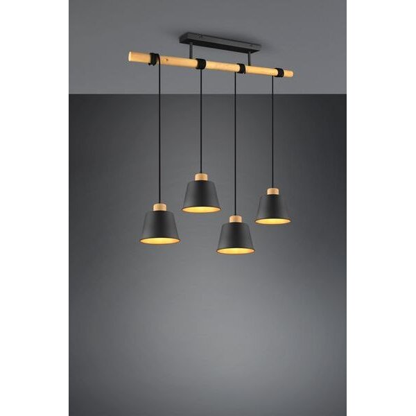 Trio Leuchten Pendelleuchte LB22 max. 40W schwarz-matt/gold Met Holz nat.