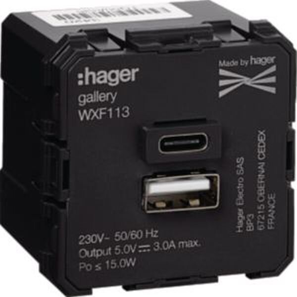TEHALIT USB-Ladegerät WXF113 Typ A+C 230V 50/60Hz 2-f 45x45mm