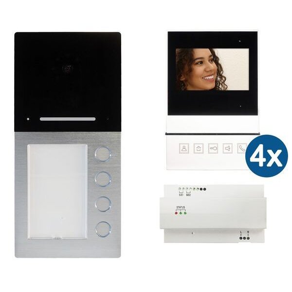 HHG Video-Sprechanlagen-Set Set mit AS AP 4-Fam. mit Monitor Basic