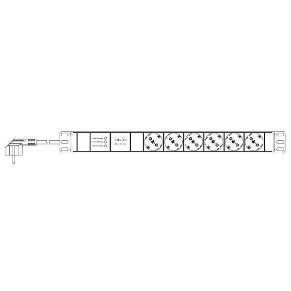 proemptor Steckdosenleiste 19" 1HE 6-fach UESS + Filter schwarz 2m