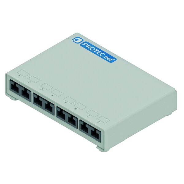 1PROTEC Patchpanel LSA+ Aufputz PNMP6AG Cat6A-ISO 8xRJ45 grau