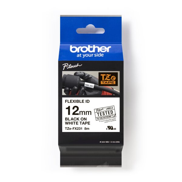 BROT Schriftband TZe-FX231 Flexi-Tape 12mm weiss/schwarz