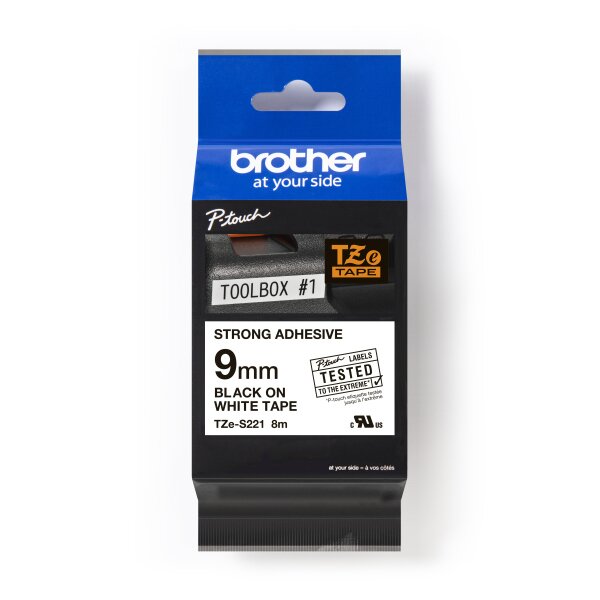 BROT Schriftband TZe-S221 9mm stark-klebend weiss/schwarz