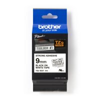 BROT Schriftband TZe-S221 9mm stark-klebend weiss/schwarz