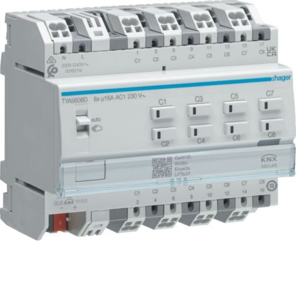 Hager Schalt-/Jalousieaktor TYAS608D 8/4-fach KNX, 16A, C-Last